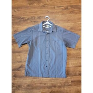 Haggar Shirt Mens Medium Gray Short Sleeve Button Front Striped Casual Polyester